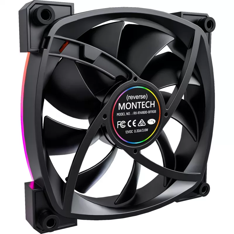 MONTECH RX140 PWM 140mm ARGB atvirkštinių menčių korpuso ventiliatorius - juodas