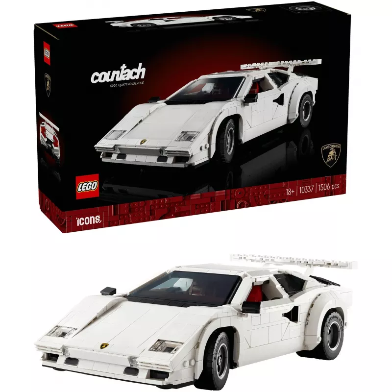 LEGO Icons konstruktorius Lamborghini Countach 5000 Quattrovalvole 10337 — demonstracinis modelis, 1 506 dalys, 340×90×160 mm