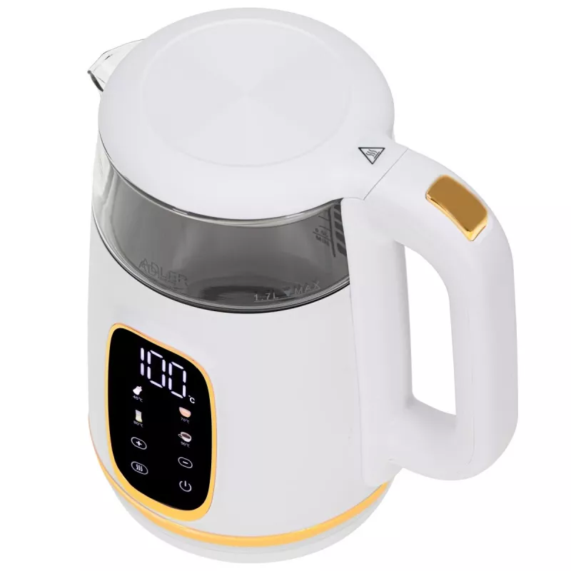 Elektrinis virdulys Adler AD 1305WG — 1,7 l, 2200 W, stiklas/plastikas, baltas/auksinis/permatomas