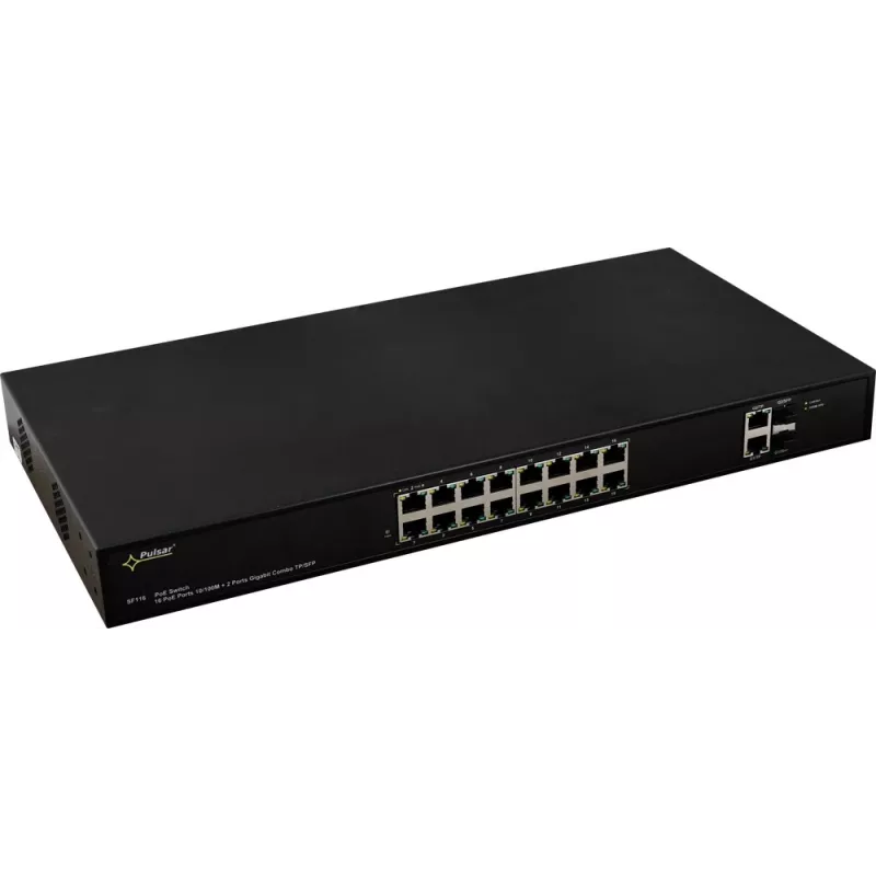 PULSAR SF116 tinklo komutatorius valdomas Fast Ethernet (10/100) Maitinimas per Ethernet (PoE) 1U juodas