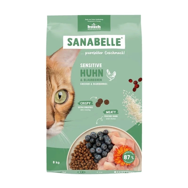 Sausas kačių ėdalas Bosch Sanabelle Sensitive Chicken 8 kg — hipoalerginis visavertis pašaras suaugusioms katėms