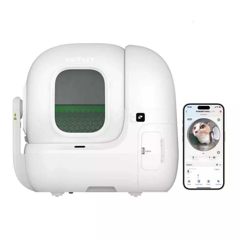 Atviras kačių tualetas PETKIT Purobot Max Pro — Baltas, 657×538×603 mm, 12 V adapteris