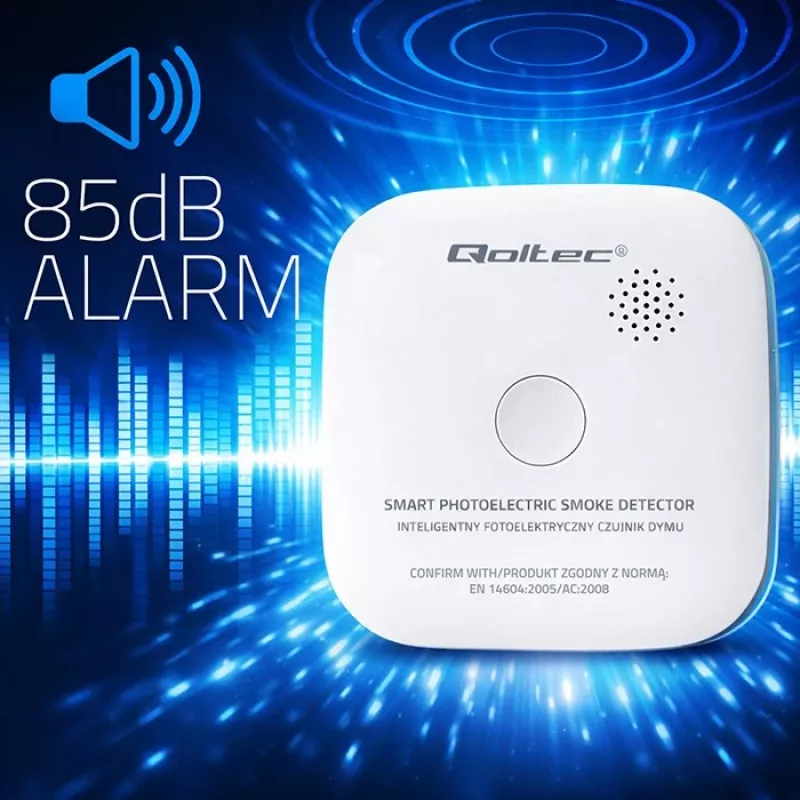 Belaidis dūmų detektorius QOLTEC modelis 52653 su 85 dB baterijos aliarmu