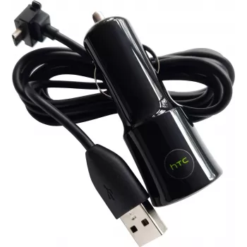 HTC CC-C120 1A automobilinis įkroviklis + DC-M410 „Micro-USB“ laidas, baltas, OEM pakuotė (CC-C120)