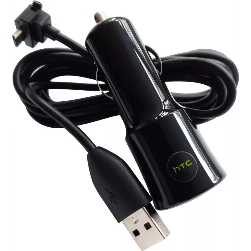 HTC CC-C120 1A automobilinis įkroviklis + DC-M410 „Micro-USB“ laidas, baltas, OEM pakuotė (CC-C120)