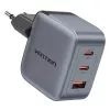 Vention GaN įkroviklis FEXH0-EU 70W — 2x USB-C + 1x USB-A, PD 70W, 100–240V