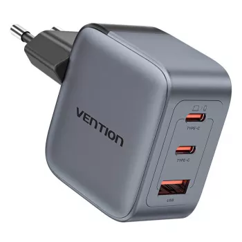 Vention GaN įkroviklis FEXH0-EU 70W — 2x USB-C + 1x USB-A, PD 70W, 100–240V