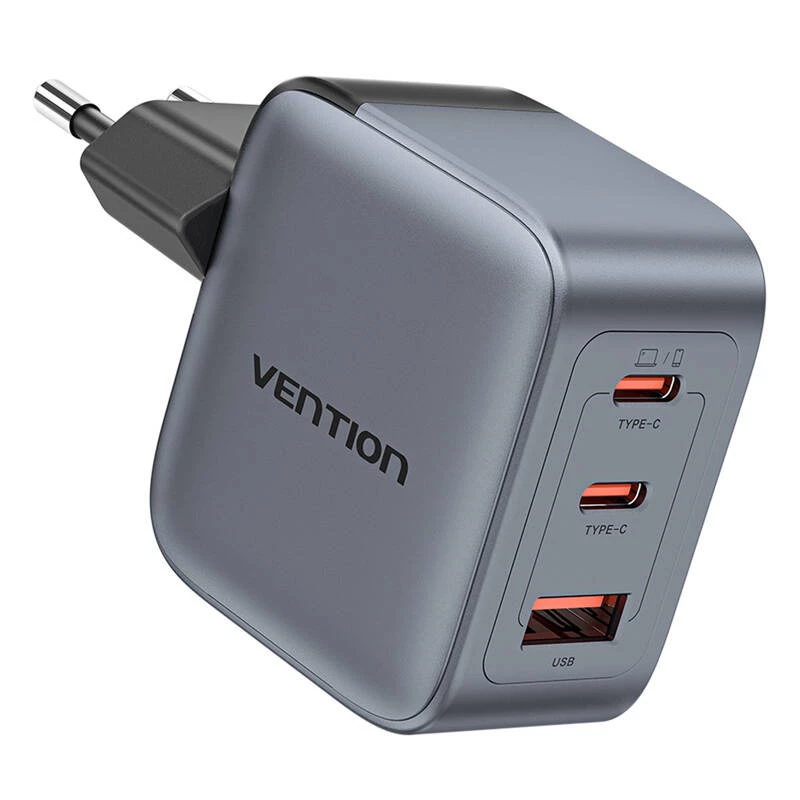 Vention GaN įkroviklis FEXH0-EU 70W — 2x USB-C + 1x USB-A, PD 70W, 100–240V
