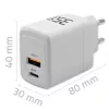 Įkroviklis QOLTEC 51824 GaN 35W USB-C PD & USB QC 3.0, 5–20V, 1x USB-C, 1x USB-A