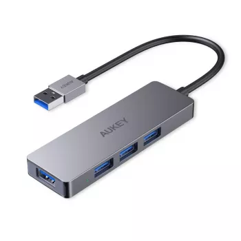 USB šakotuvas Aukey CB-H36 — 4 prievadų USB 3.2 Gen 1 Type-A, prieglobos USB 2.0, 5000 Mbit/s, aliuminis sidabrinis