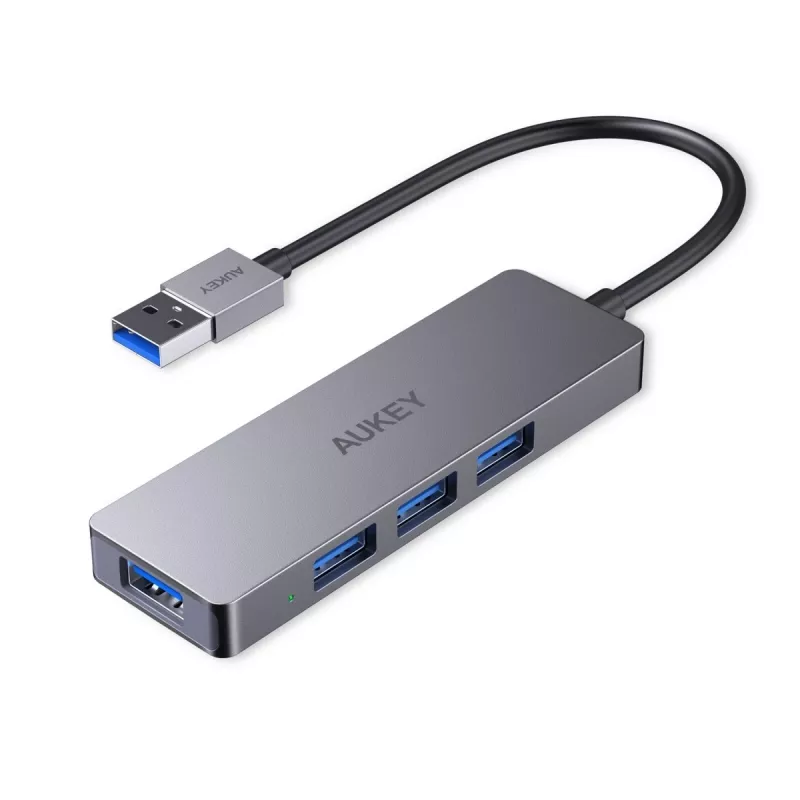 USB šakotuvas Aukey CB-H36 — 4 prievadų USB 3.2 Gen 1 Type-A, prieglobos USB 2.0, 5000 Mbit/s, aliuminis sidabrinis
