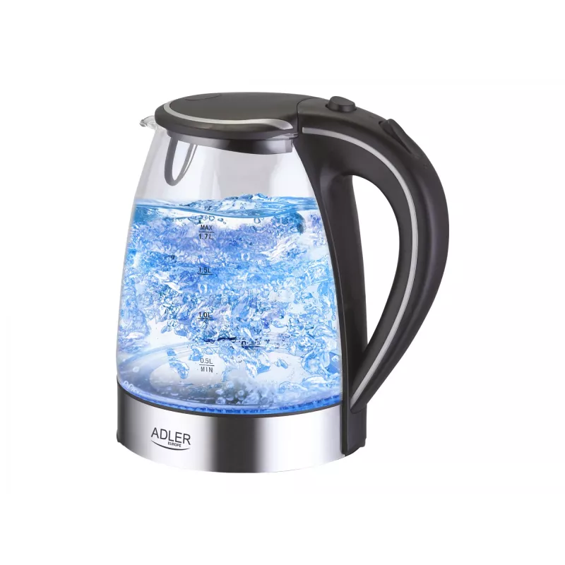 Adler AD 1225 elektrinis virdulys 1,7 L Juoda, Nerūdijantis plienas, Skaidrus 2200 W