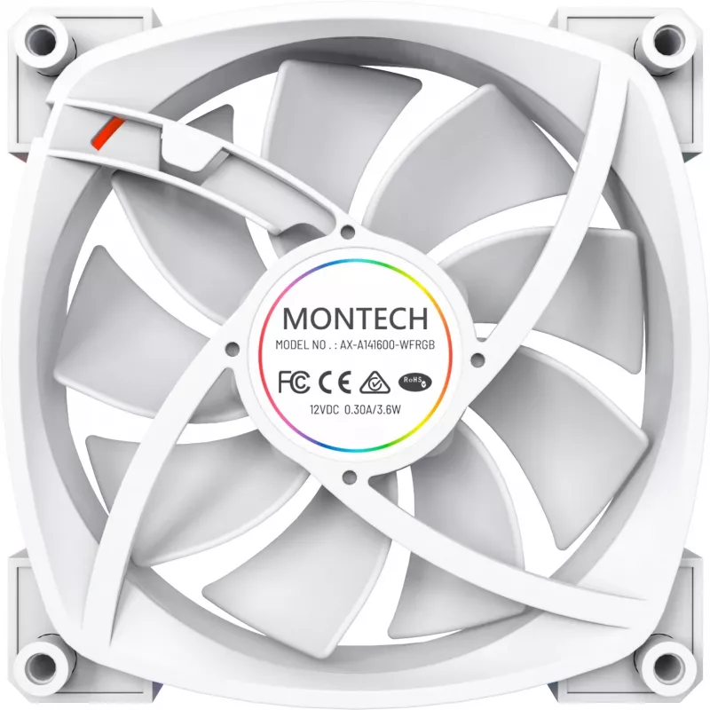 Kompiuterio korpuso ventiliatorius Montech AX140 PWM 140 mm, šautuvo guolis, 540–1760 RPM, balta