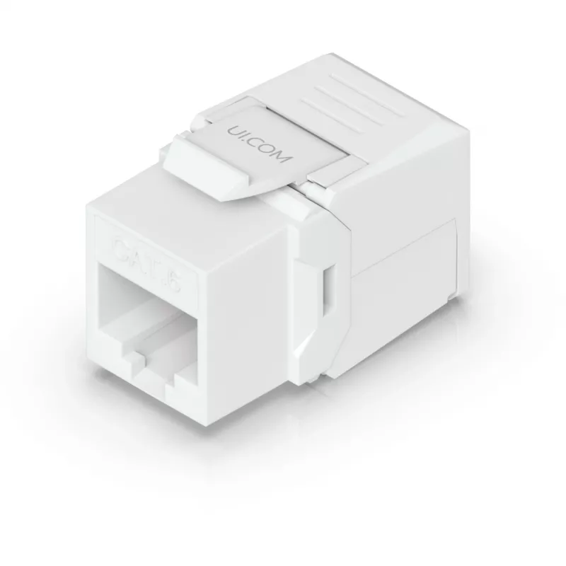 UBIQUITI CAT6 KEYSTONE JACK, 12 VIENETO PAKETAS. ĮRANKIŲ NEREIKALAUJANTIS KEYSTONE, SKIRTAS CAT6 ETHERNET JACK TERMINAVIMUI BE PUNCH-DOWN ARBA UŽSPAUDIMO ĮRANKIO