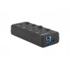 USB šakotuvas NATEC MANTIS USB 2.0 Type-B — 4x USB 3.2 Gen 1 Type-A prievadai, juodas, 0.8 m laidas, kintamosios srovės adapteris, maitinimo jungiklis