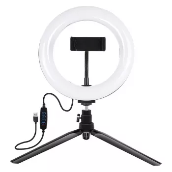 Trikojis laikiklis Puluz su 20 cm LED žiedu, skirtas vlogavimui PKT3073B