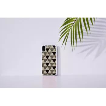 iKins išmaniojo telefono dėklas, skirtas iPhone XR — piramidės raštas, baltas
