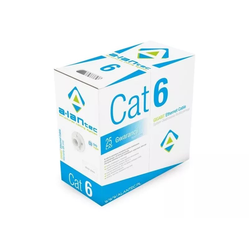Tinklo kabelis Alantec KIU6LSOH305D U/UTP Cat6, 305 m, pilkas, 24 AWG