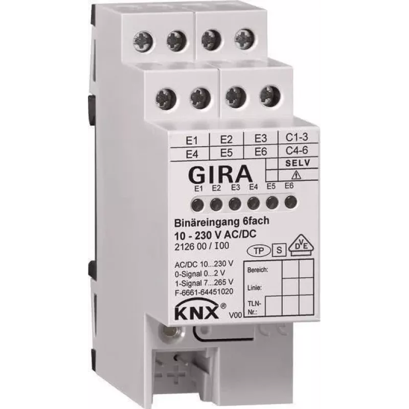 6-ių kanalų dvejetainė įvestis KNX 10–230 V AC/DC 212600 (212600)