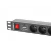 Maitinimo skirstytuvas LANBERG PDU-04E04I-0200-IEC-BK — 1U, 4 Type E lizdai, 2 m laidas, 10 A, 220–250 V
