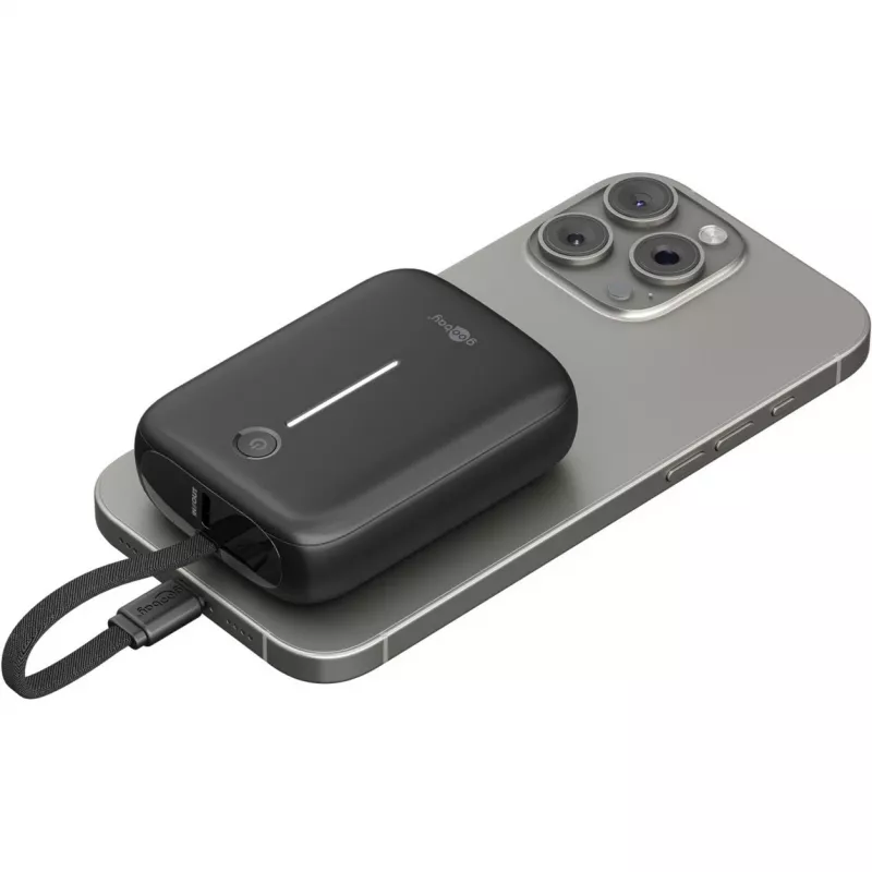 Nešiojama išorinė baterija Goobay 10 000 mAh su integruotu USB-C laidu – 20 W kompaktiška kelioninė (76251)