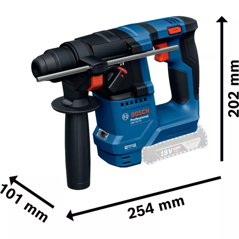 Akumuliatorinis sukimo plaktukas GBH 18V-18 Professional solo, 18 V (mėlynas/juodas, be akumuliatoriaus ir įkroviklio)