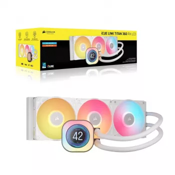 Viską apimantis skysčio aušintuvas Corsair iCUE LINK TITAN 360 RX LCD 12 cm, baltas