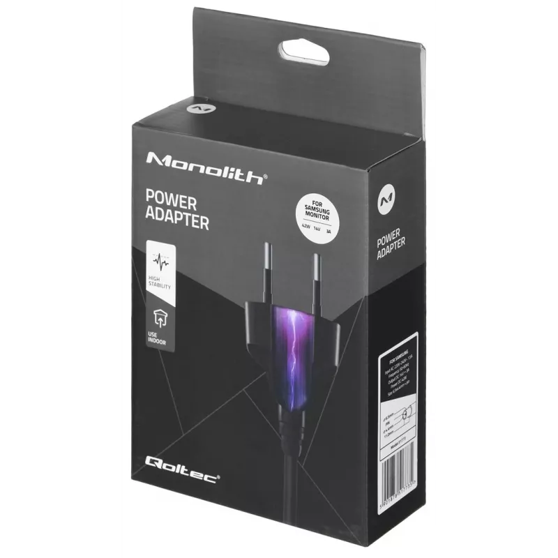 Mobiliojo įrenginio įkroviklis QOLTEC 51773, 42W, 14V 3A, įvestis 220–240V 50/60Hz, juodas, 1,19m laidas