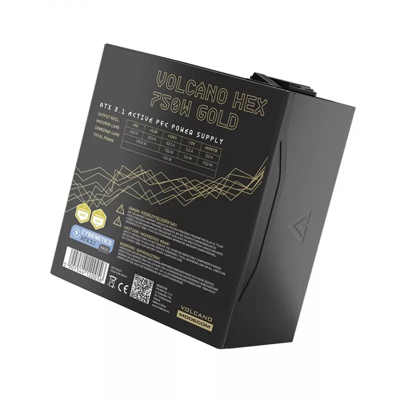 Maitinimo blokas MODECOM VOLCANO HEX GOLD 750W, 80 PLUS Gold, ATX 3.1, modulinis, 14 cm ventiliatorius