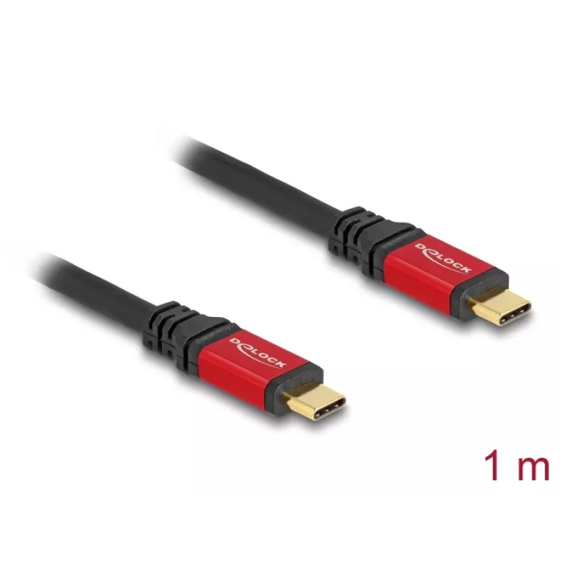 DeLOCK USB laidas USB Type-C, vyriškas į vyrišką, 10 Gbps, PD 3.0 100 W, 1 m, raudonas metalas