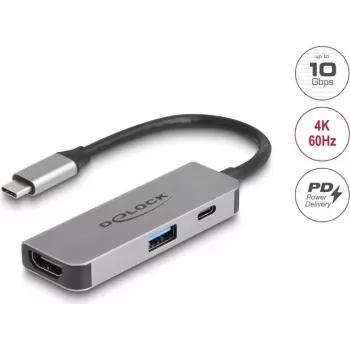 DeLOCK 61063 USB šakotuvas Type-C 10000 Mbit/s HDMI USB 3.2 Gen 1