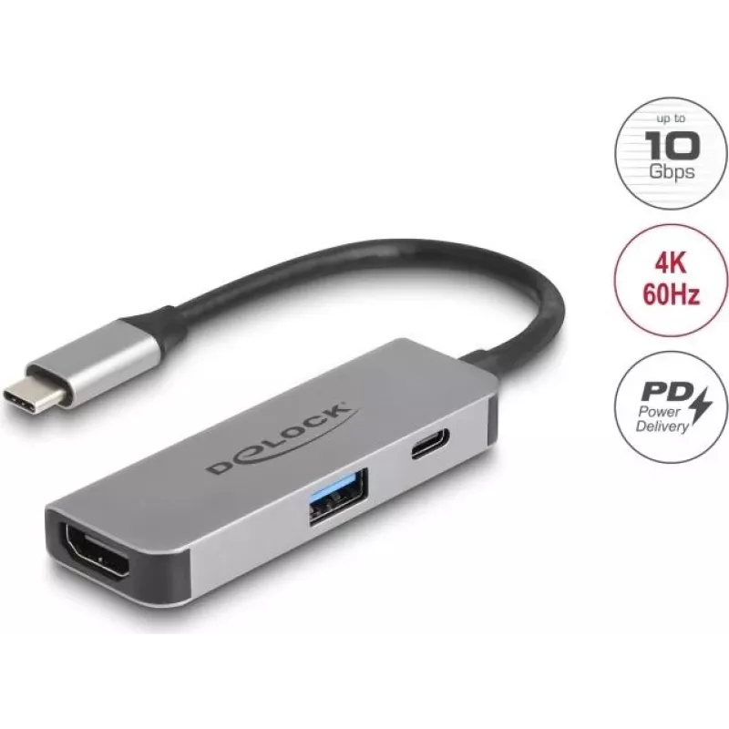 DeLOCK 61063 USB šakotuvas Type-C 10000 Mbit/s HDMI USB 3.2 Gen 1