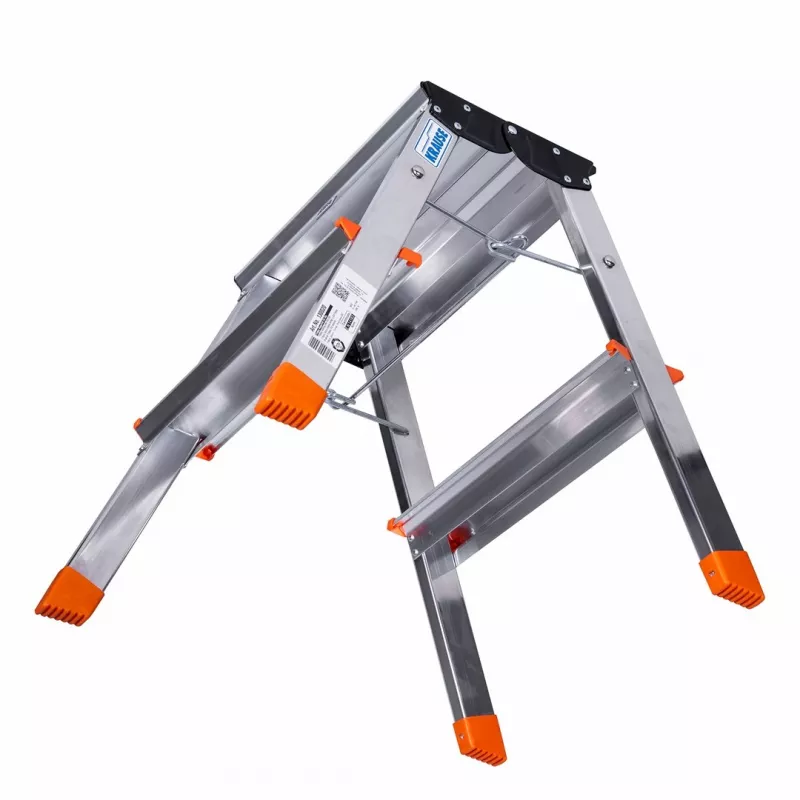 Sulankstomos kopėčios Krause Treppy Sidabrinė 130020 — aliuminio, 2 pakopos, 150 kg talpa, sulenktos 55×20 cm, svoris 2 kg