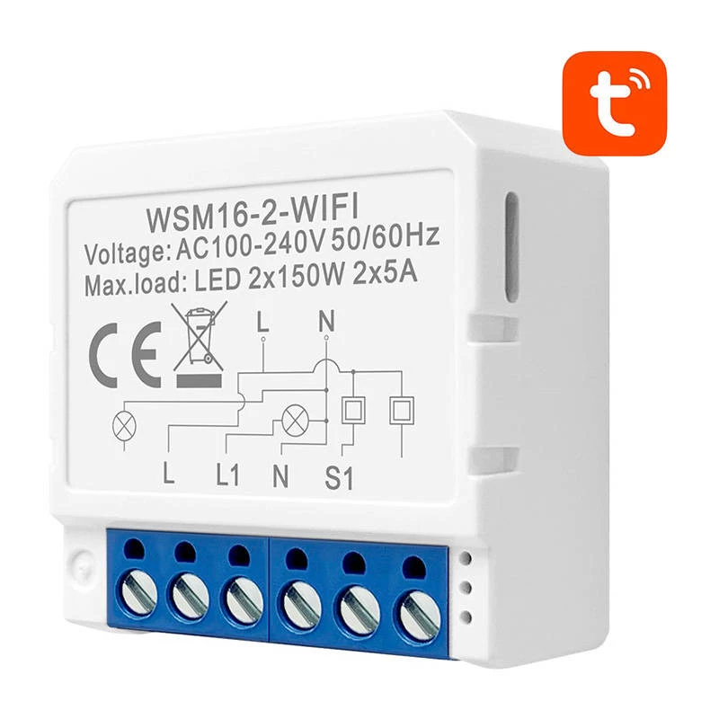 Išmaniojo jungiklio modulis Avatto WSM16-W2 WiFi nuotolinis valdymas, vieno kanalo relė namų automatizavimui