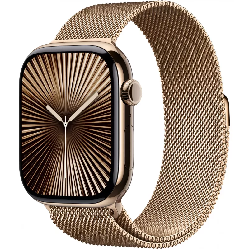 APPLE Watch Series 10 GPS + Cellular 46mm auksinis titano korpusas su auksine „Milanese Loop“ apyranke - S/M