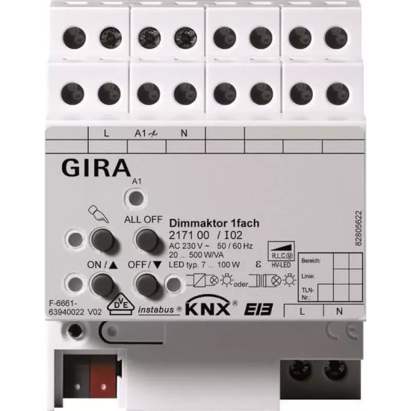 GIRA pavara 217100 KNX/EIB Dimeris vienvietis 500W REG (217100)