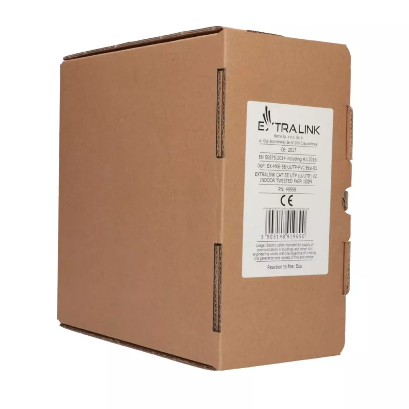Tinklo kabelis Extralink Twisted pair CAT5E UTP (U/UTP) V2 100M Pilka