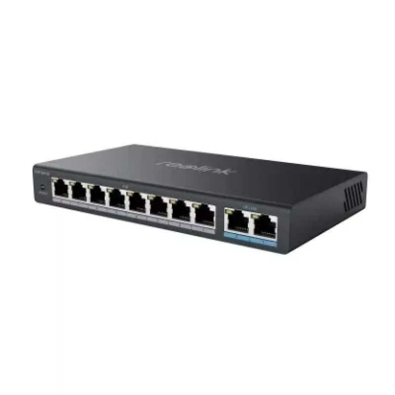 Tinklo PoE komutatorius Reolink RLA-PS1 — 8 prievadų PoE, 150 W bendras biudžetas, IEEE 802.3af/at, 2x Gigabit uplink