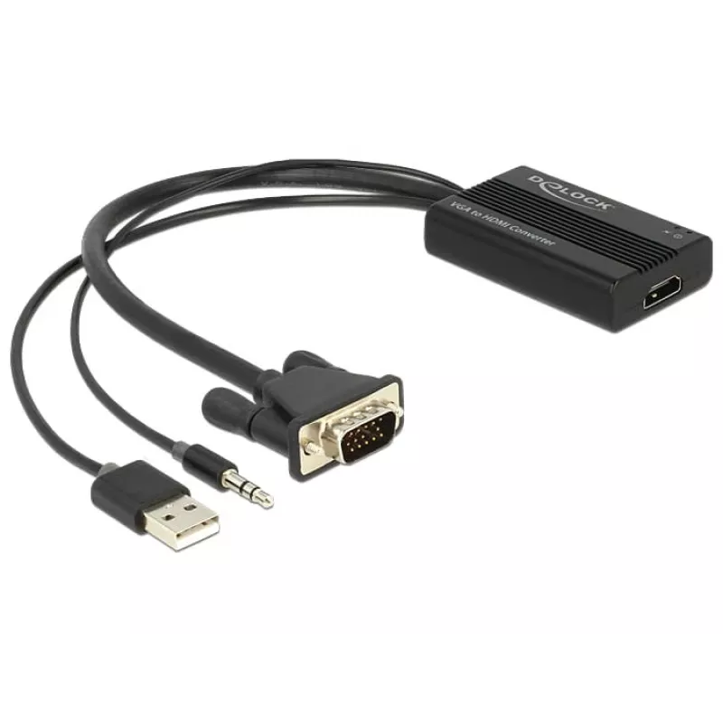 Vaizdo kabelio adapteris DeLOCK 62597 0.25 m HDMI A tipo jungtis, VGA (D-Sub), 3.5 mm ausinių lizdas, USB A tipo jungtis, juodos spalvos
