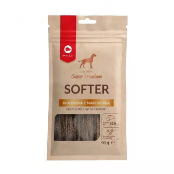 Šunų skanėstai MACED Softer jautiena su morkomis 100 g — minkšti jautienos ir morkų dresūros kramtukai suaugusiems šunims