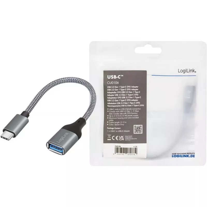 LogiLink USB 3.2 Gen1 Type-C adapteris C/M į USB-A/F OTG aliuminis 0,15 m