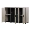 Komoda Cama Meble SOHO 120×41×80 cm – kašmyro spalvos fasadai, juodas rėmas