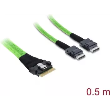Vidinis PCIe 4.0 laidas DELOCK plonas SAS SFF-8654 8i į 2× OCuLink SFF-8611 4i 0,5 m