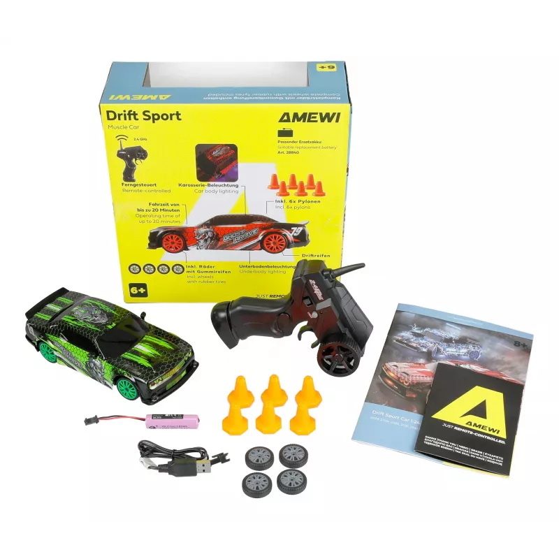 Driftinis RC automobilis Amewi 21132, mastelis 1:24, elektrinis variklis, Li-Ion 500 mAh, nuo 6 metų