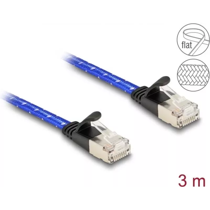 Tinklo kabelis DeLOCK RJ45 Plokščias Cat.6A 3 m Mėlynas