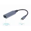 Tinklo adapteris Gembird A-USB3C-LAN-01 Type-C USB 3.2 Gen 1, Gigabit RJ-45, 0,15 m laidas, metalinis korpusas, pilka/juoda
