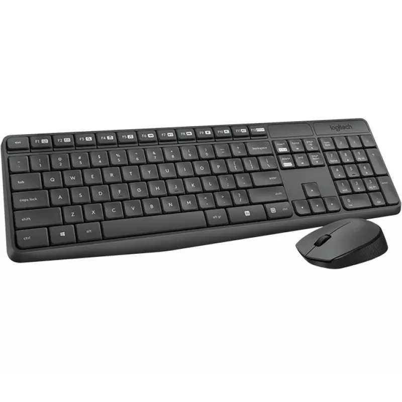 Logitech MK235 belaidžio klaviatūros ir pelės rinkinys, pilno dydžio, pilkas