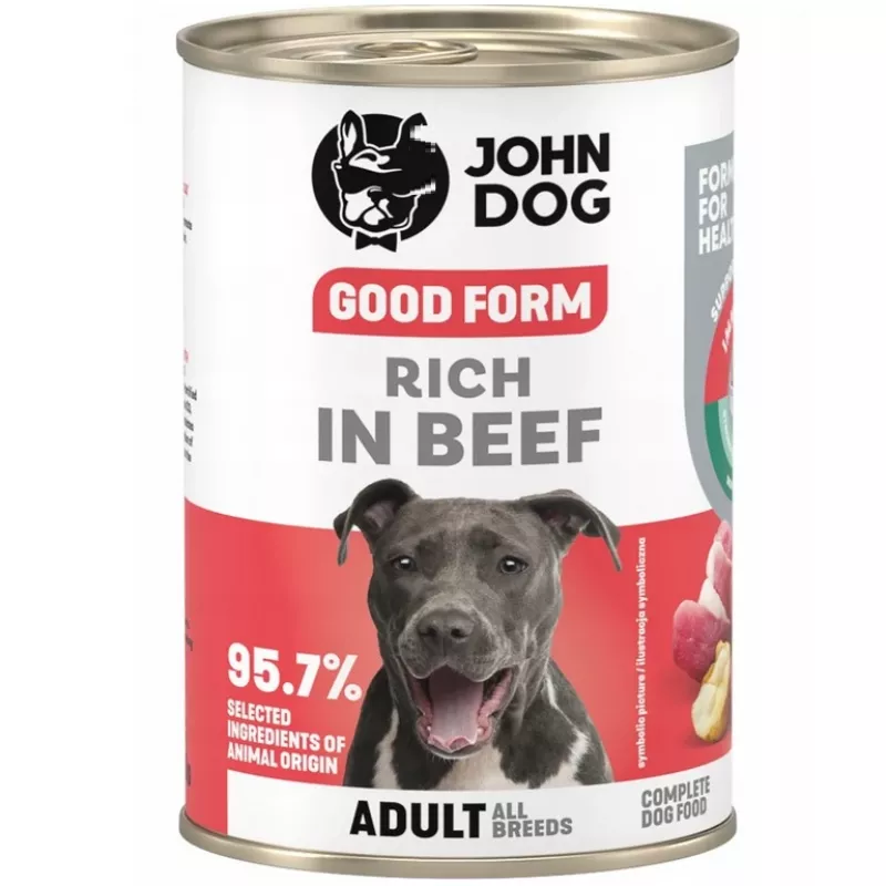 Šlapias šunų maistas john dog GOOD FORM Adult Beef 400 g, visavertis konservuotas ėdalas, baltymai 12,8 %, riebalai 7,4 %