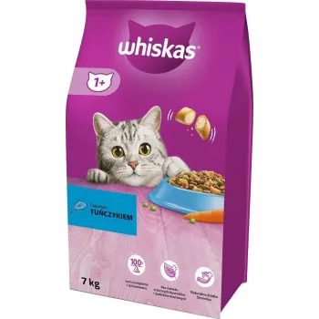 Sausas kačių maistas Whiskas Cat Adult su tunu 7 kg — visavertis sausas maistas suaugusioms katėms, 30,8% baltymų, 12% riebalų