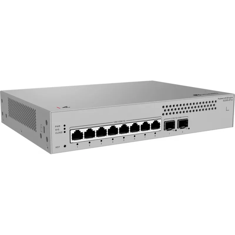 Valdomas komutatorius HUAWEI S220S-8T2J L2 Gigabit Ethernet 8 prievadų 1U pilkas